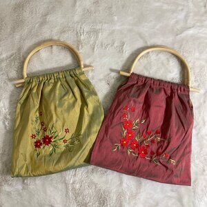 GIFTS?  Two Vintage Silk Hand Purses Crafted in Vietnam with Floral Designs, OS